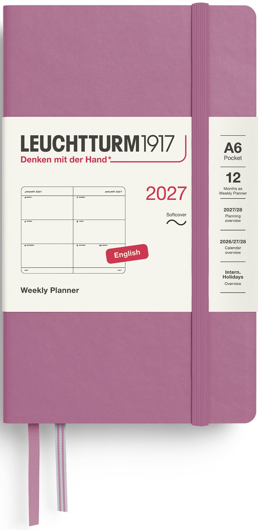 LEUCHTTURM1917 Weekly Planner 2027 Pocket (A6) English - Dusty Rose (Softcover) - Blesket Canada