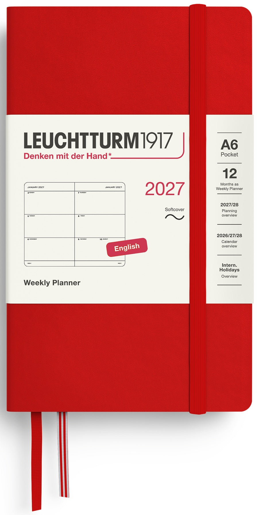 LEUCHTTURM1917 Weekly Planner 2027 Pocket (A6) English - Cherry (Softcover) - Blesket Canada