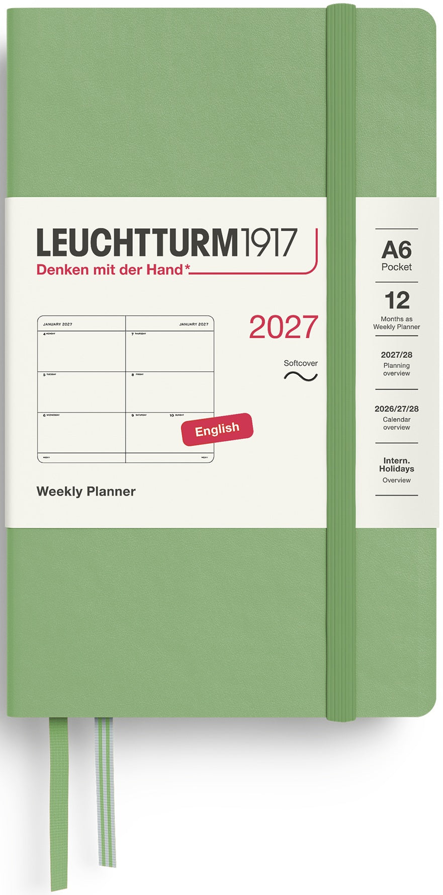 LEUCHTTURM1917 Weekly Planner 2027 Pocket (A6) English - Sage (Softcover) - Blesket Canada