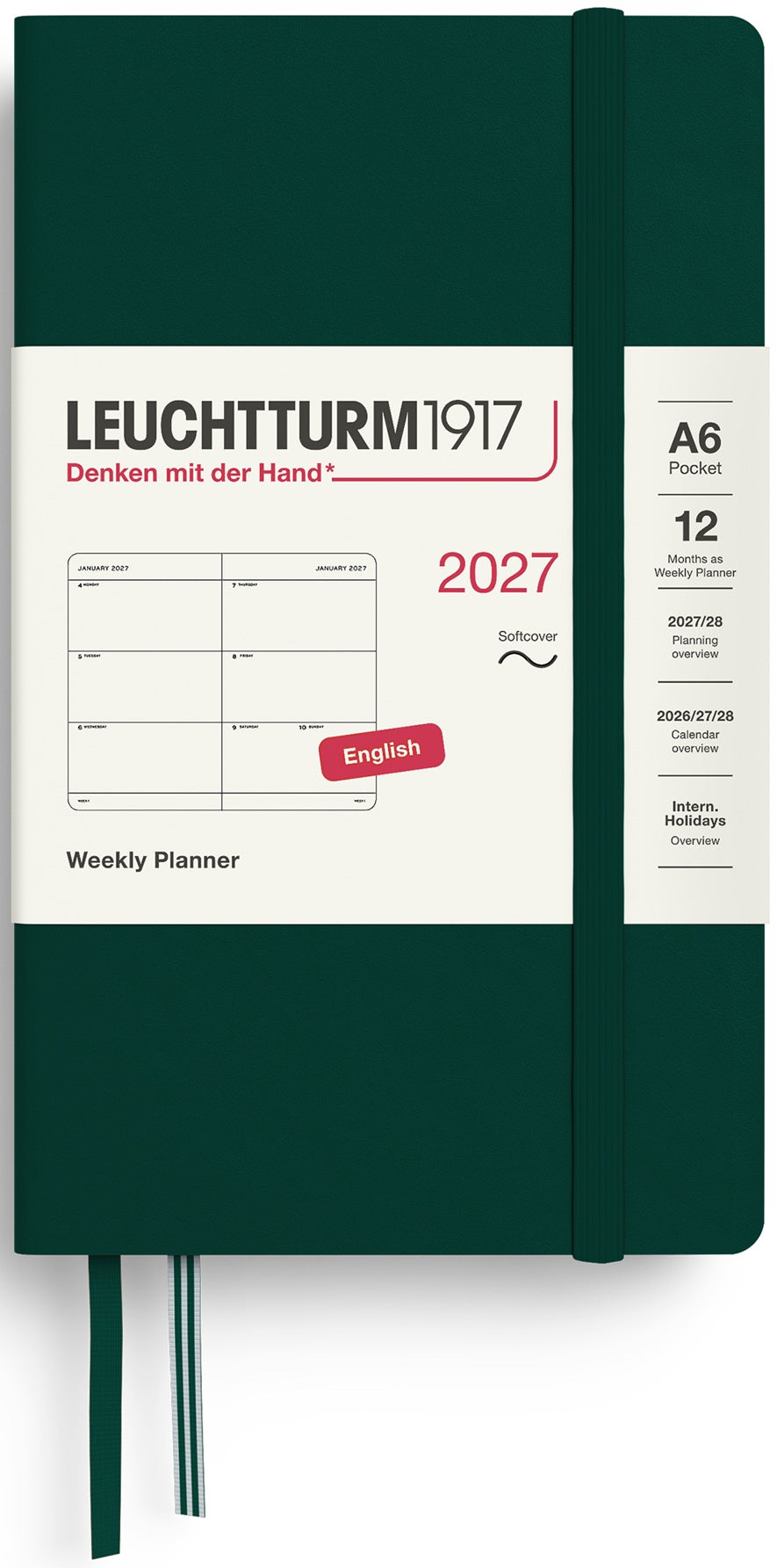 LEUCHTTURM1917 Weekly Planner 2027 Pocket (A6) English - Forest Green (Softcover) - Blesket Canada