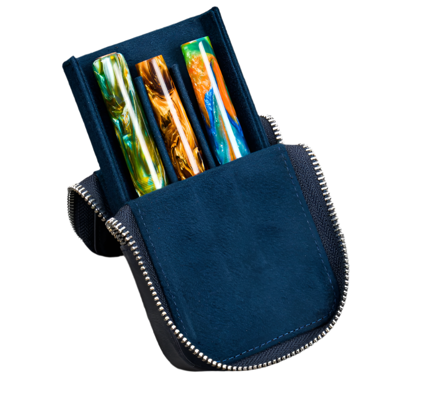 Galen Leather Zippered Magnum Opus 3 Slot Hard Pen Case/Removable Pen Tray – Crazy Horse Navy Blue -  Blesket Canada