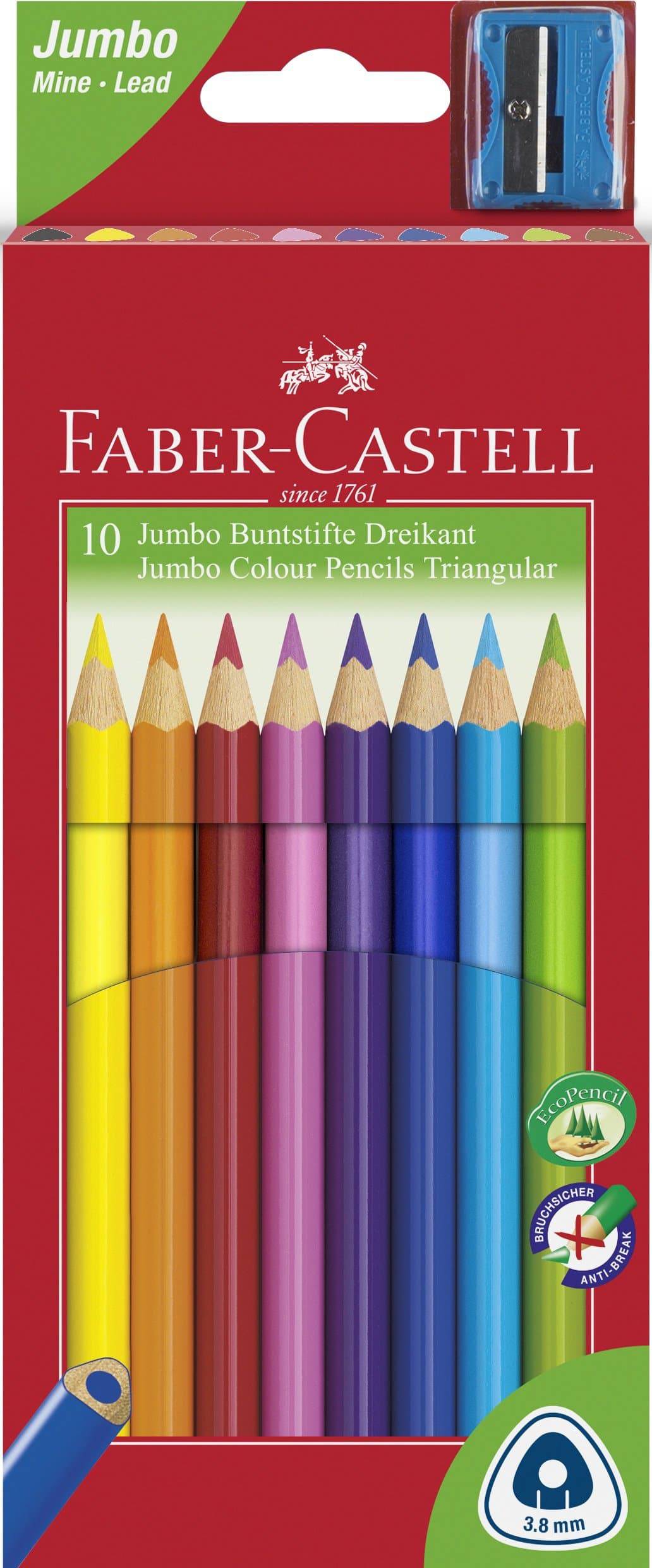 Triangular Jumbo  Colour Pencil - Box of 10  With Sharpener - Blesket Canada