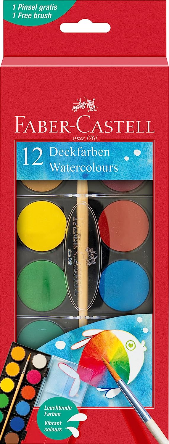 Faber-Castell Watercolours, Paint Box Of 12 Colours with Brush - Blesket Canada