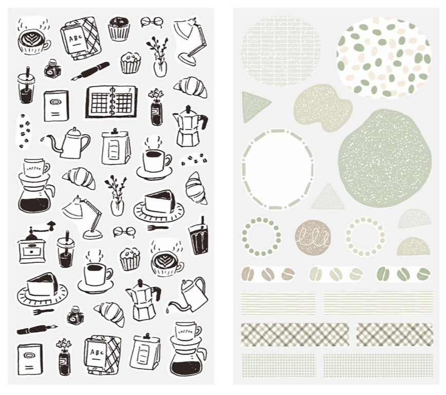 Midori Stickers – Two Sheets Monotone Café - Blesket Canada