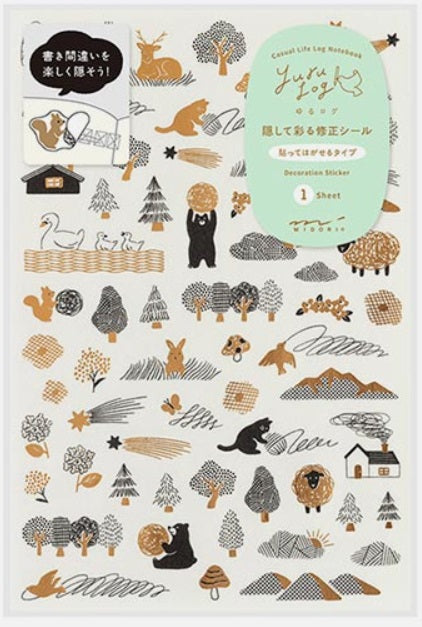 Midori Yuru Log Decoration Sticker 1 Sheet - Camouflage Forest - Blesket Canada