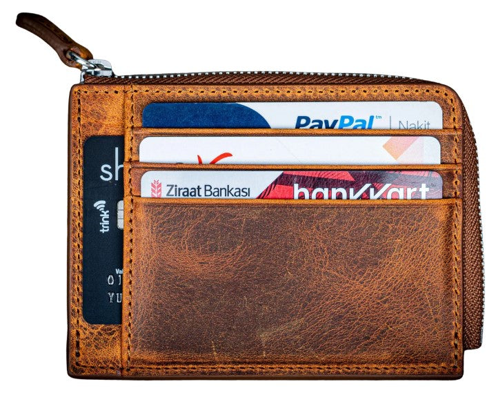 Galen Leather Zippered Mega Mini Wallet C.H. Brown - Blesket Canada