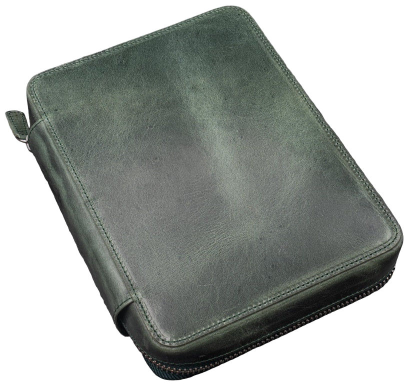 Galen Leather Expansi-Folio Wide A5 Zip Folio - Crazy Horse Forest Green - Blesket Canada