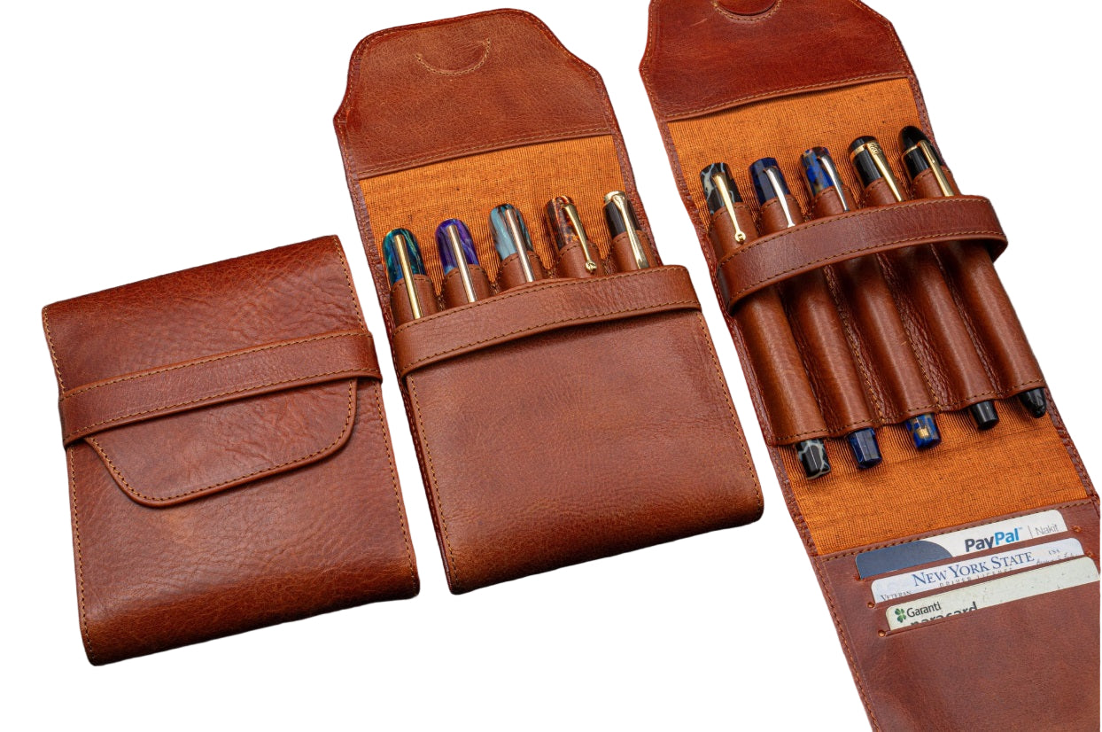 Galen Leather Legacy Collection TwinFlip Pen Case for 5 Pens - Deep Cognac - Blesket Canada