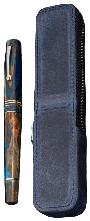 Galen Leather Zippered Magnum Opus Single Hard Pen Case for Oversized Pens & Namiki Emperor – Crazy Horse Navy Blue - Blesket Canada