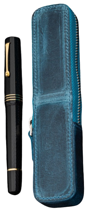 Galen Leather Zippered Magnum Opus Single Hard Pen Case for Oversized Pens & Namiki Emperor – Crazy Horse Ocean Blue - Blesket Canada