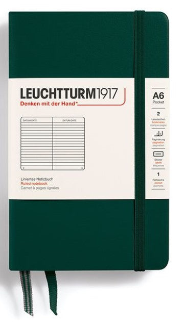 LEUCHTTURM1917 Pocket Notebook (A6) Hardcover Ruled - Forest Green - Blesket Canada
