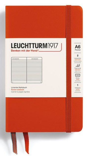 LEUCHTTURM1917 Pocket Notebook (A6) Hardcover Ruled - Fox Red - Blesket Canada