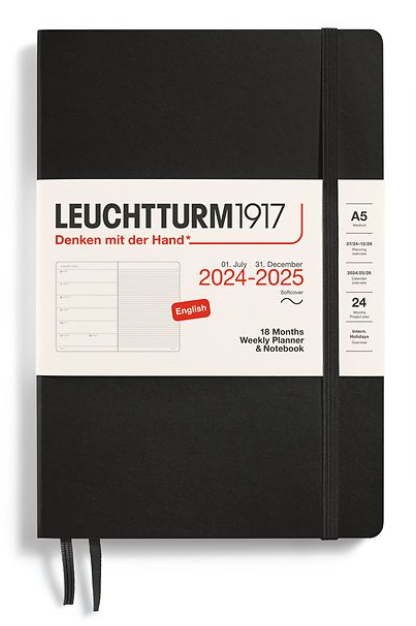 LEUCHTTURM1917 Weekly Planner Notebook Medium (A5) 2025 Softcover - Black - Blesket Canada