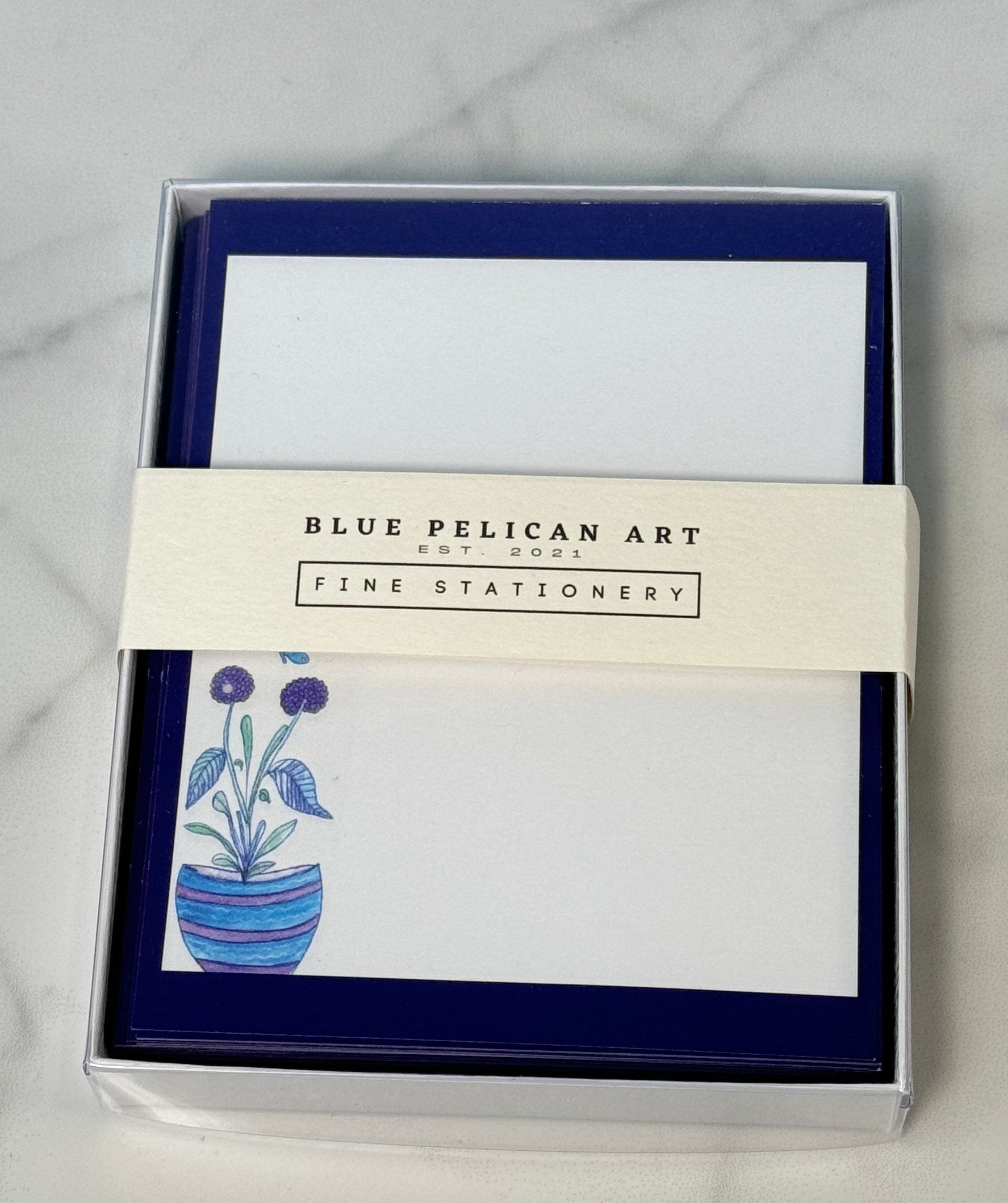 Blue Pelican Art Fine Stationary Note Cards - Purple Plant - Blesket Canada