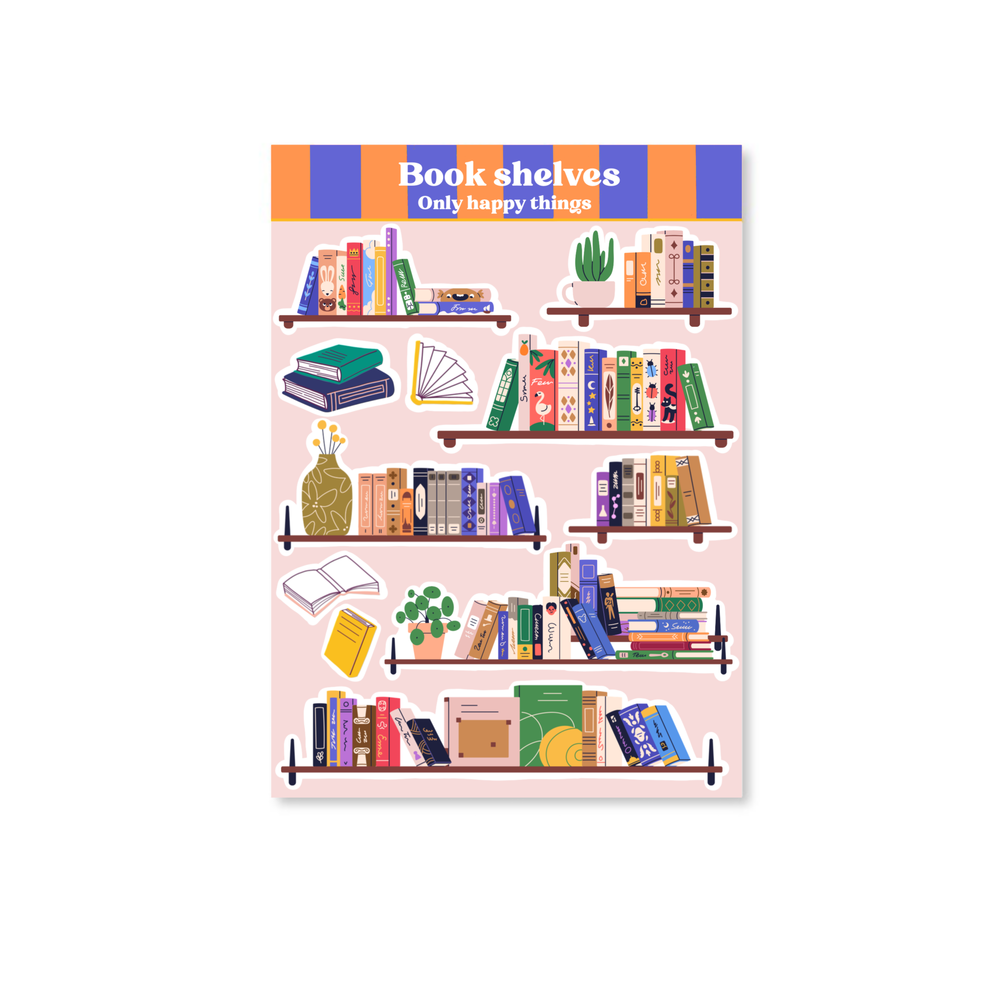 Only Happy Things Stationery Sticker Sheet - Bookshelves - Blesket Canada