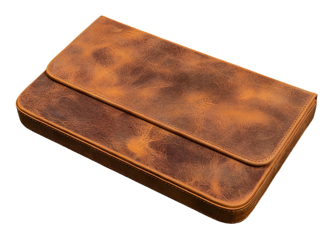 Galen Leather - Leather Magnum Opus 12 Slots Hard Pen Case with Removable Pen Tray - Crazy Horse Brown - Blesket Canada