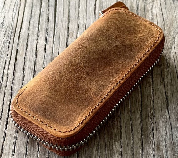 Galen Leather - Leather Zippered Double Pen Case for Kaweco - Pocket Pen - Crazy Horse Brown - Blesket Canada