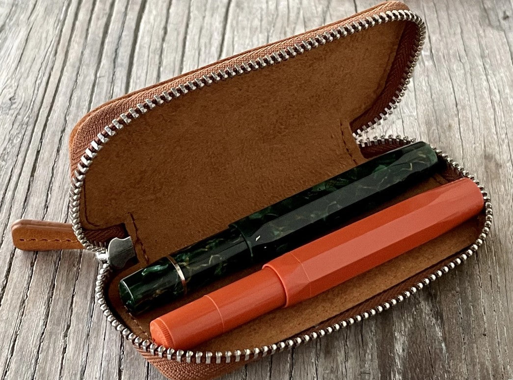 Galen Leather - Leather Zippered Double Pen Case for Kaweco - Pocket Pen - Crazy Horse Brown - Blesket Canada