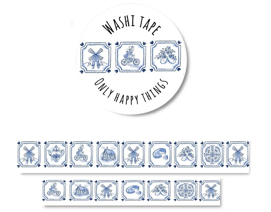 Only Happy Things Stationery Washi Tape - Dutch Tiles - Blesket Canada