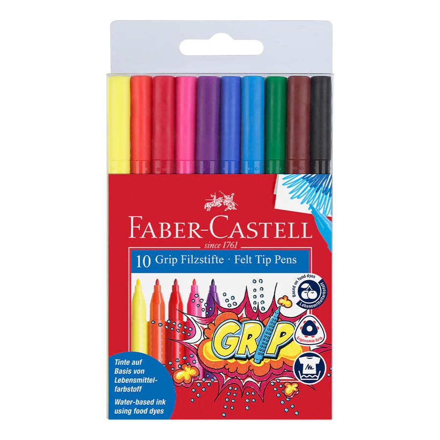 Faber-Castell Grip felt tip pen, plastic wallet of 10 - Blesket Canada