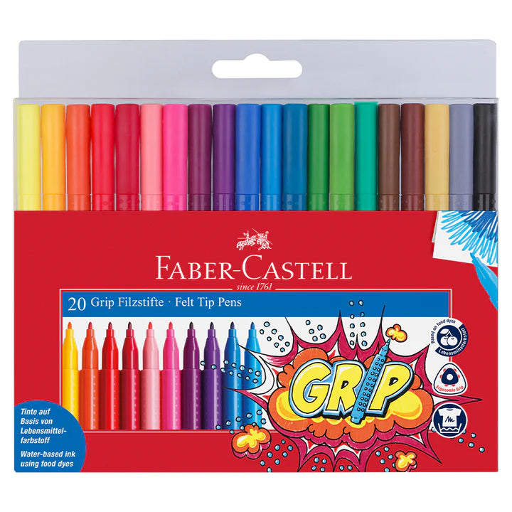 Faber-Castell Grip felt tip pen, plastic wallet of 20 - Blesket Canada