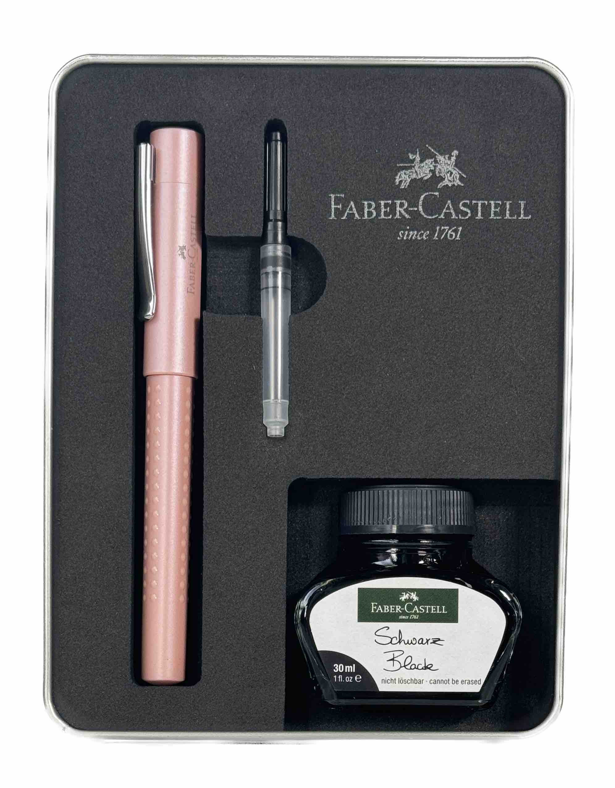 Faber-Castell Grip Fountain Pen Set with Ink Bottle and Converter -Rose - Blesket Canada