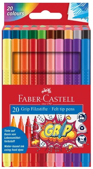 Faber-Castell Grip felt tip pen, Cardboard Wallet of 20 - Blesket Canada