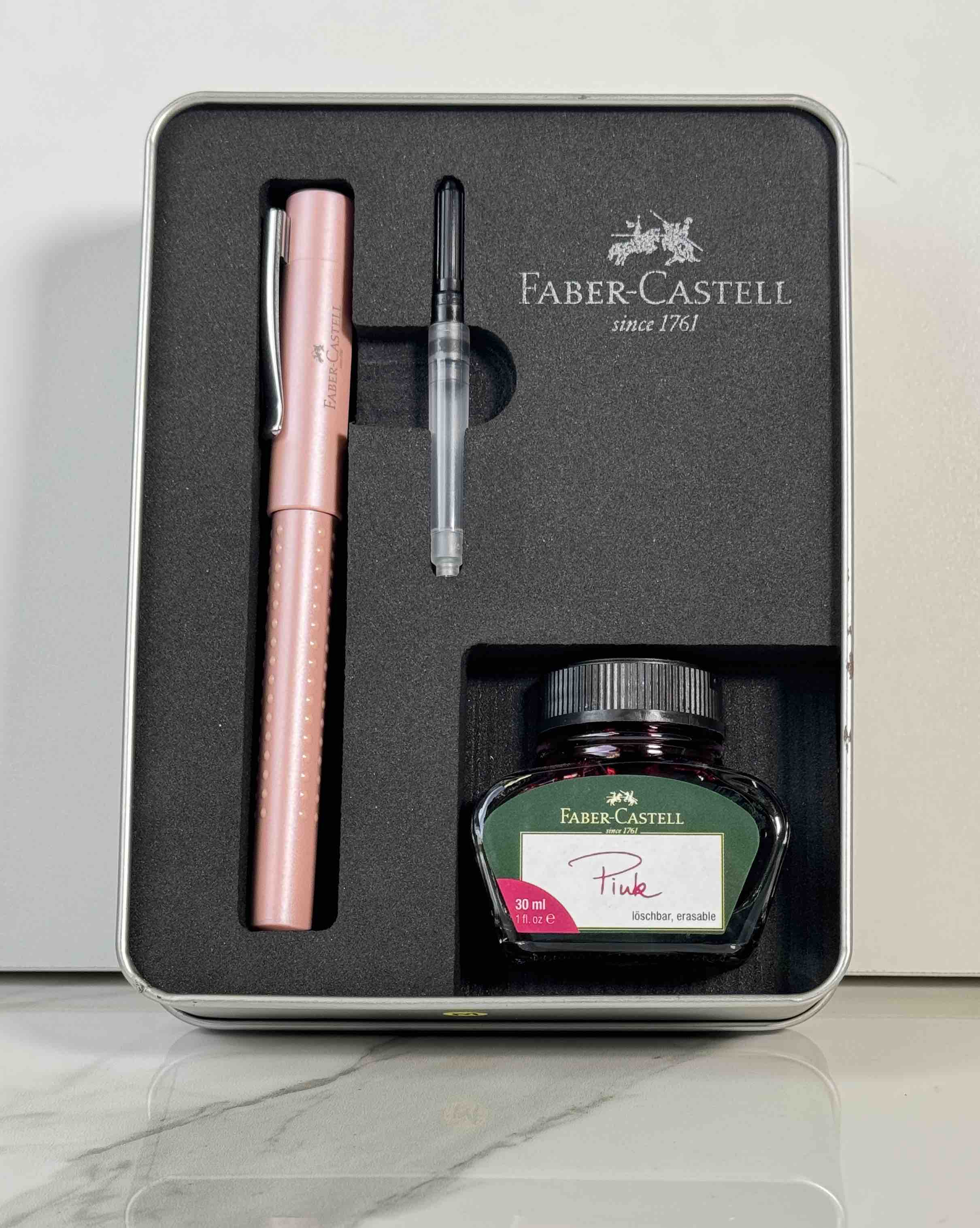 Faber-Castell Grip Fountain Pen Set with Ink Bottle and Converter -Rose