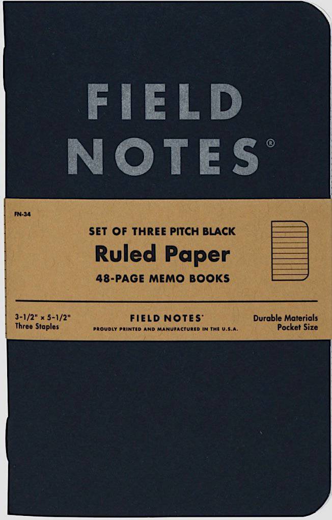 Field Notes 3-Pack Pitch Black Memo Book Ruled - Blesket Canada