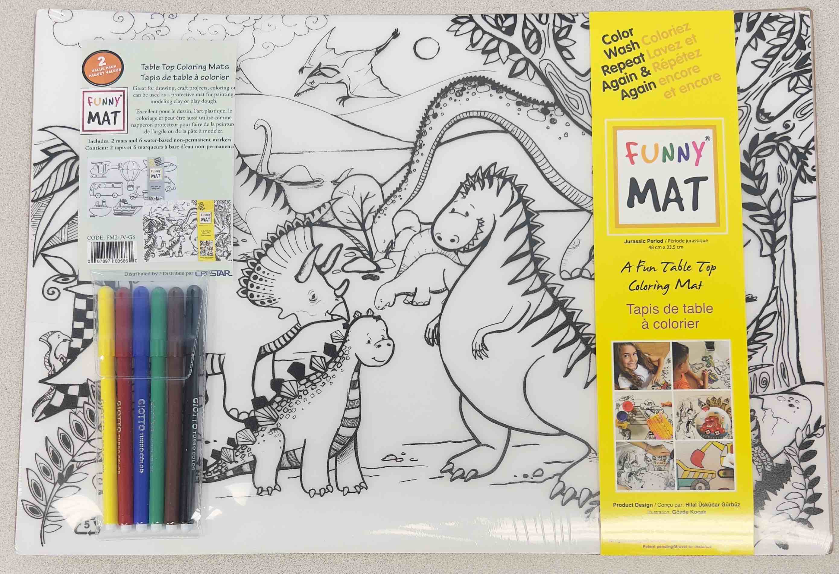 Funny MAT Table Top Coloring Mats - Jurassic +Vehicles - Blesket Canada