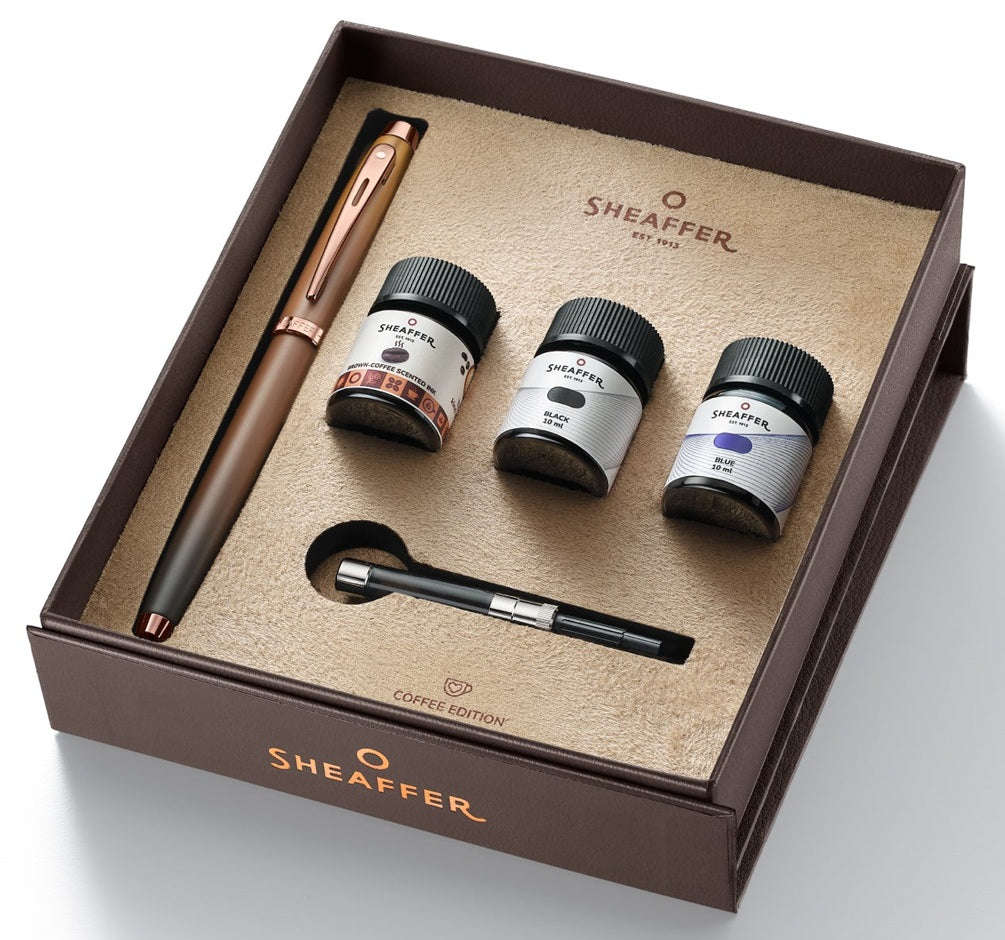 Sheaffer 100 Coffee Edition Fountain Pen and 3 Ink Vials Gift Set - Matte Brown - Blesket Canada