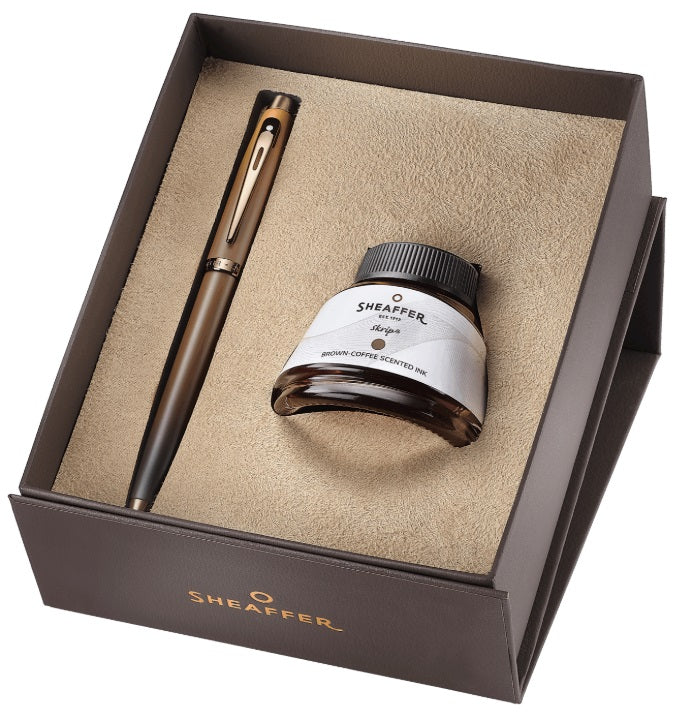 Sheaffer 100 Coffee Edition Matt Brown Fountain Pen and Coffee-Scented Ink Gift Set - Blesket Canada