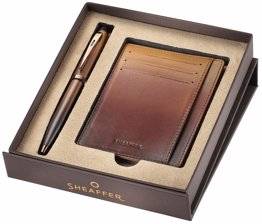 Sheaffer 100 Coffee Edition Matt Brown Ballpoint Pen and Credit Card Holder Gift Set - Blesket Canada