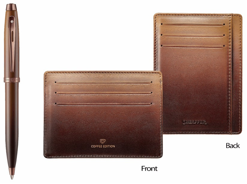 Sheaffer 100 Coffee Edition Matt Brown Ballpoint Pen and Credit Card Holder Gift Set - Blesket Canada