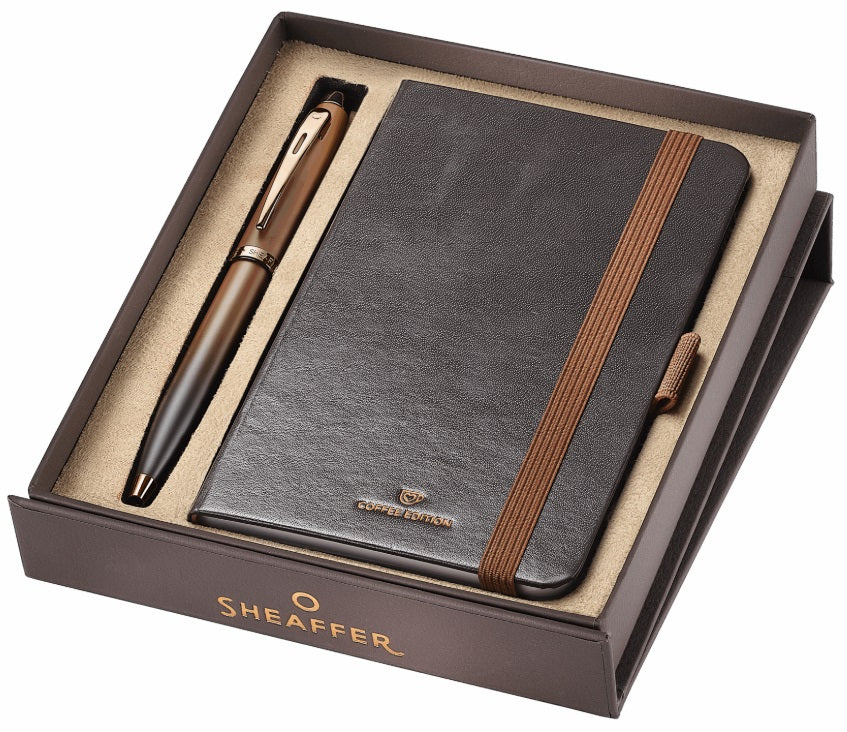 Sheaffer 100 Coffee Edition Matt Brown Ballpoint Pen and Small Notebook Gift Set - Blesket Canada