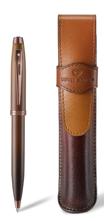 Sheaffer 100 Coffee Edition Ballpoint Pen and Leather Pen Pouch Gift Set – Matte Brown - Blesket Canada