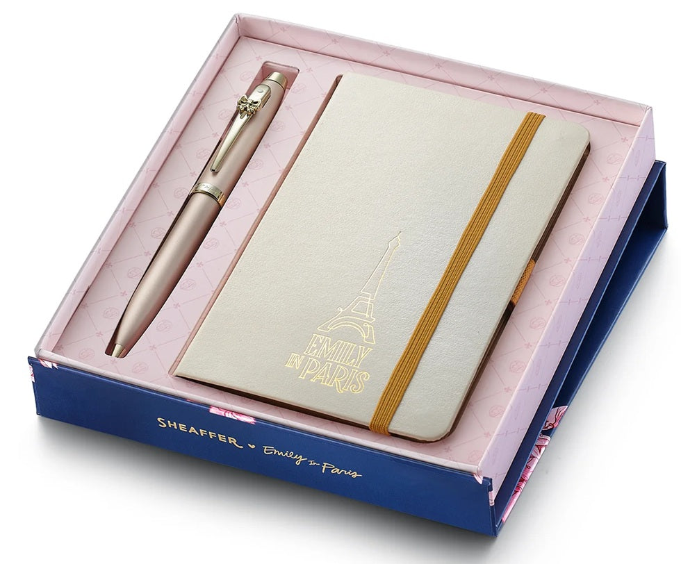 Sheaffer x Emily in Paris 9377 100 Champagne Gold Ballpoint Pen, Small Notebook Gift Set - Blesket Canada