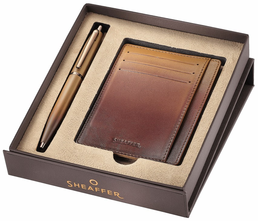 Sheaffer VFM Coffee Edition Matt Brown Ballpoint Pen and Credit Card Holder Gift Set - Blesket Canada