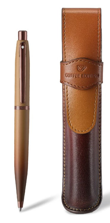 Sheaffer VFM G9428 Coffee Edition Ballpoint Pen and Leather Pen Pouch Gift Set – Matte Brown - Blesket Canada