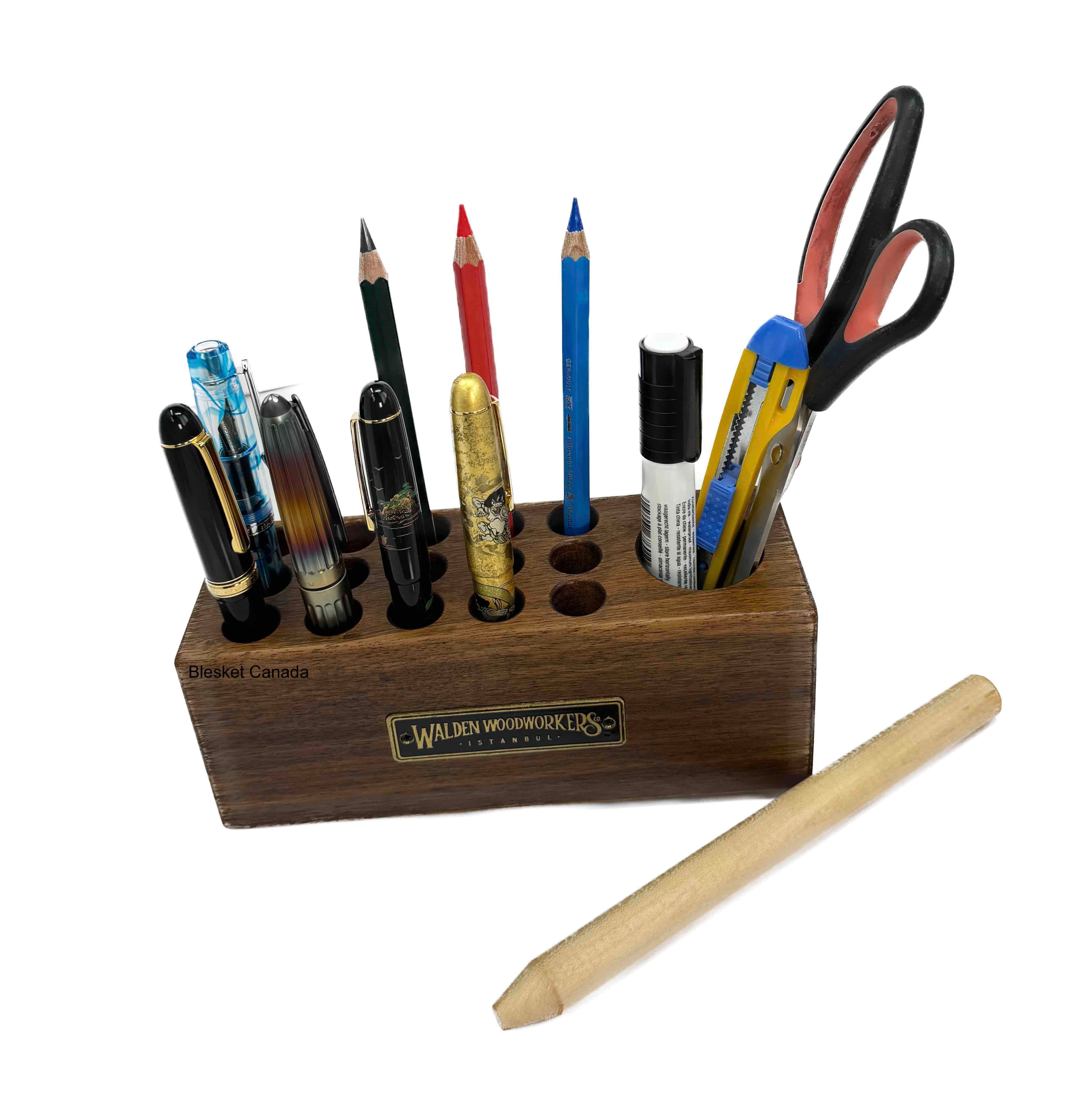 Galen Leather Wood Desk Organizer Pen Holder - Walnut - Blesket Canada