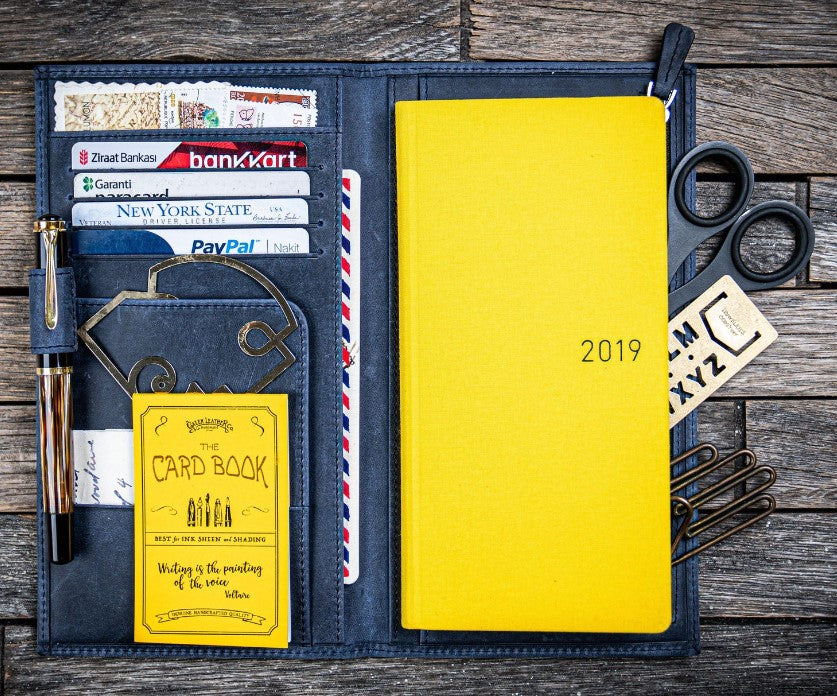 Galen Leather - Hobonichi Weeks Mega Cover/Wallet Insert  - Crazy Horse Navy Blue - Blesket Canada