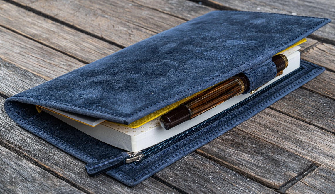 Galen Leather - Hobonichi Weeks Mega Cover/Wallet Insert  - Crazy Horse Navy Blue - Blesket Canada