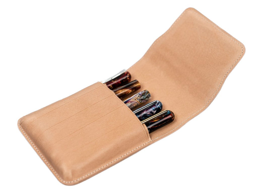 Galen Leather - Leather Flap Pen Case for Five Pens - Undyed Leather - Blesket Canada