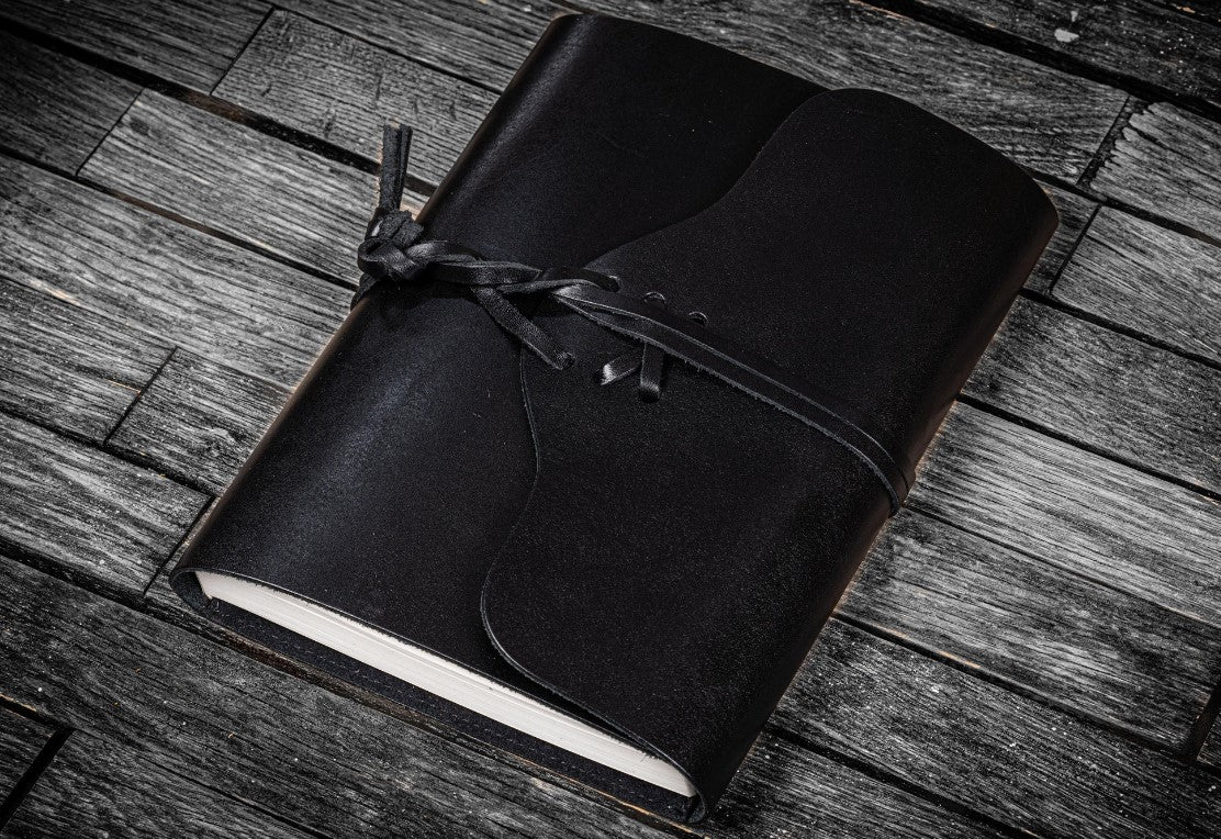 Galen Leather - Refillable Leather Wrap Journal/ Planner Cover A5 - Black - Blesket Canada