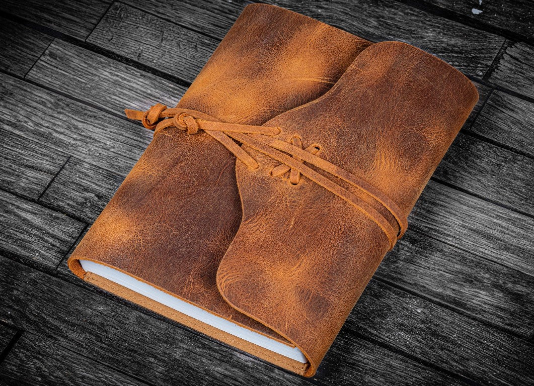 Galen Leather - Refillable Leather Wrap Journal/ Planner Cover A5 - Crazy Horse Brown - Blesket Canada