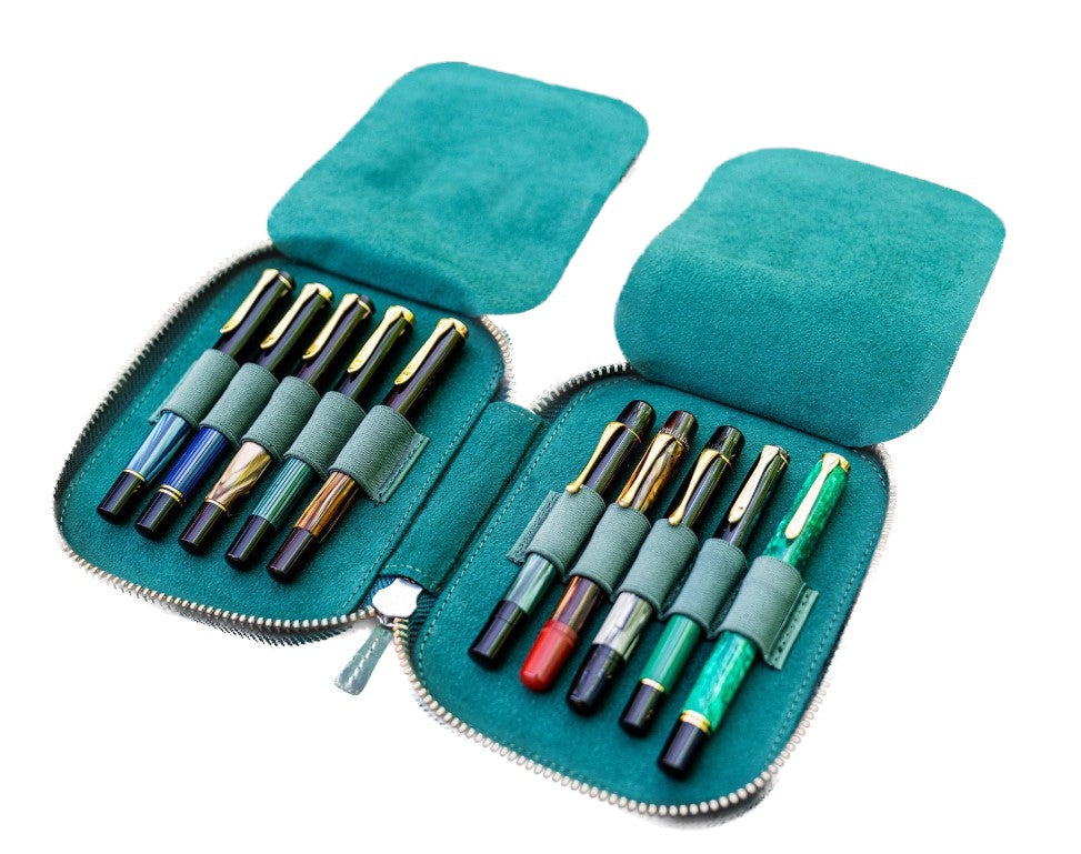 Galen Leather - Leather Zippered 10 Slot Pen Case - Crazy Horse Forest Green - Blesket Canada