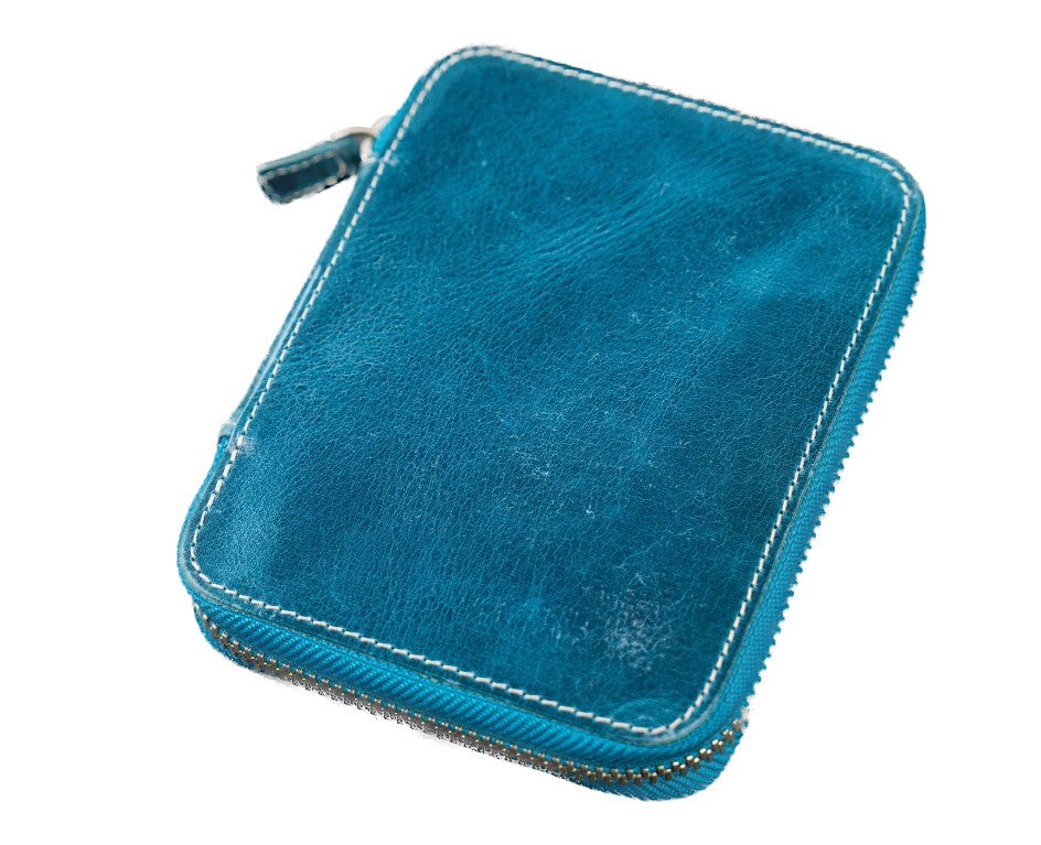 Galen Leather - Leather Zippered 10 Slot Pen Case - Crazy Horse Ocean Blue - Blesket Canada