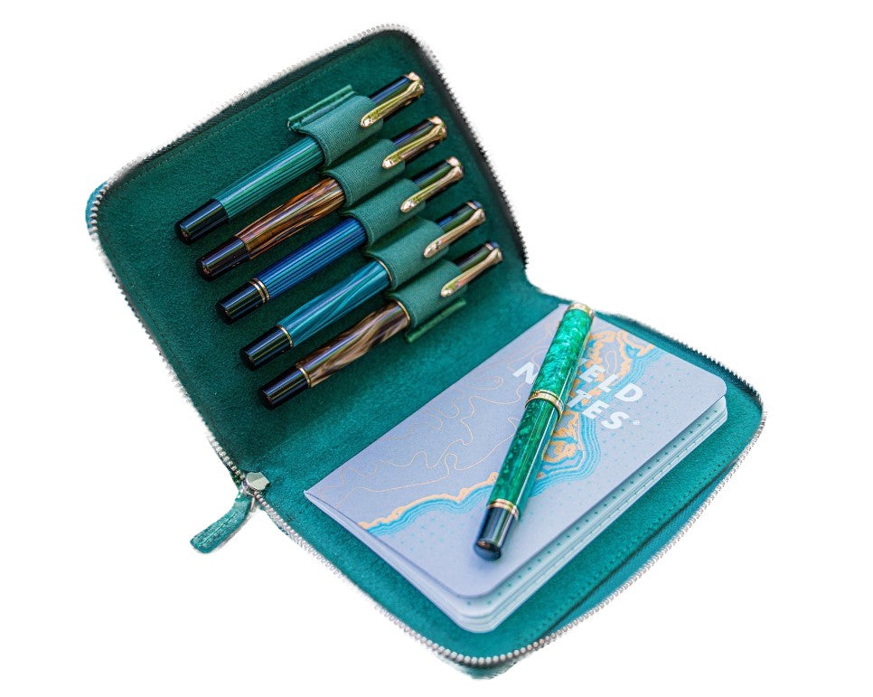 Galen Leather - Leather Zippered 5 Slot Pen Case - Crazy Horse Forest Green - Blesket Canada