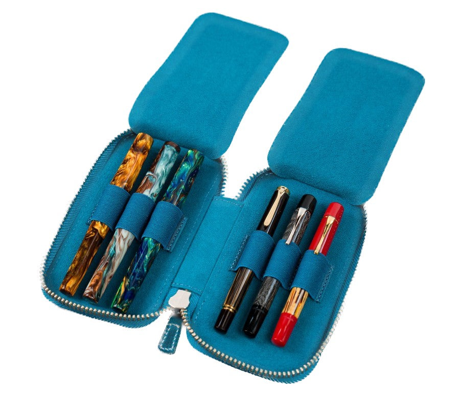 Galen Leather - Leather Zippered 6 Slots Pen Case - C.H. Ocean Blue - Blesket Canada