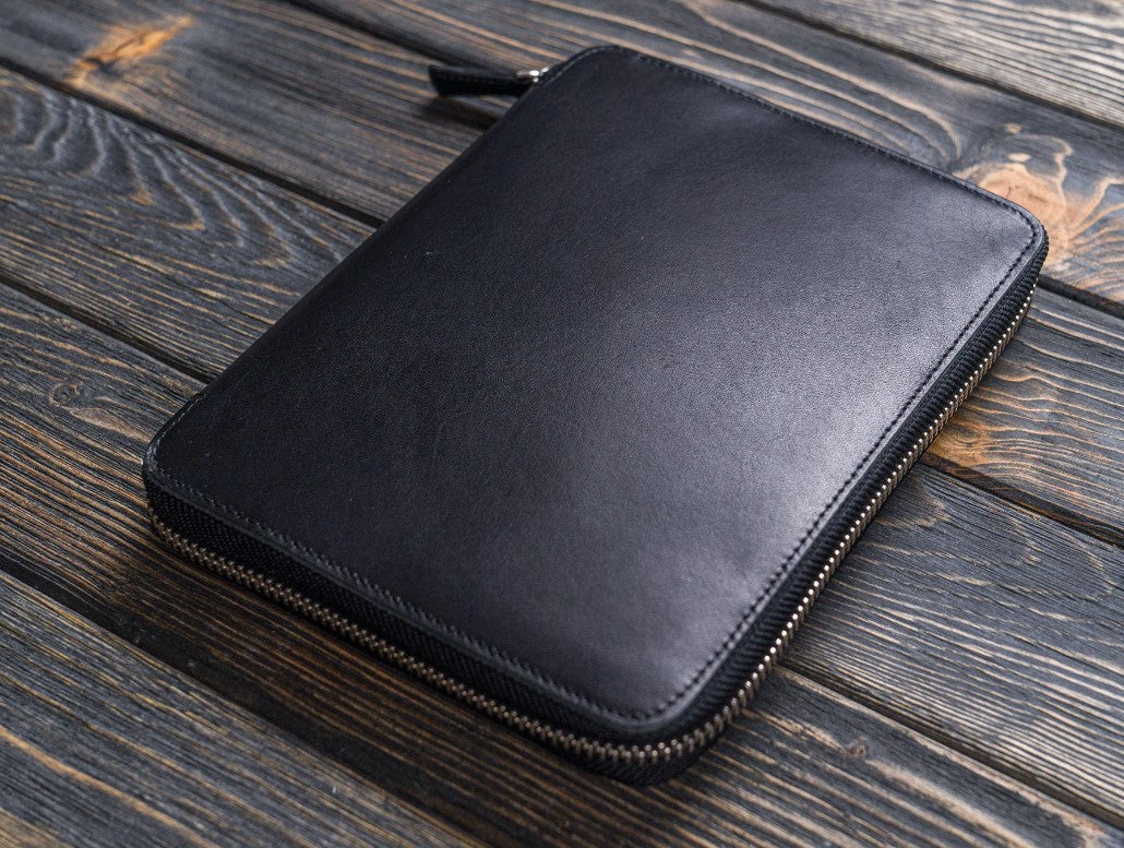 Galen Leather - Leather Zippered A5 Leuchtturm1917 Notebook Folio - Black - Blesket Canada